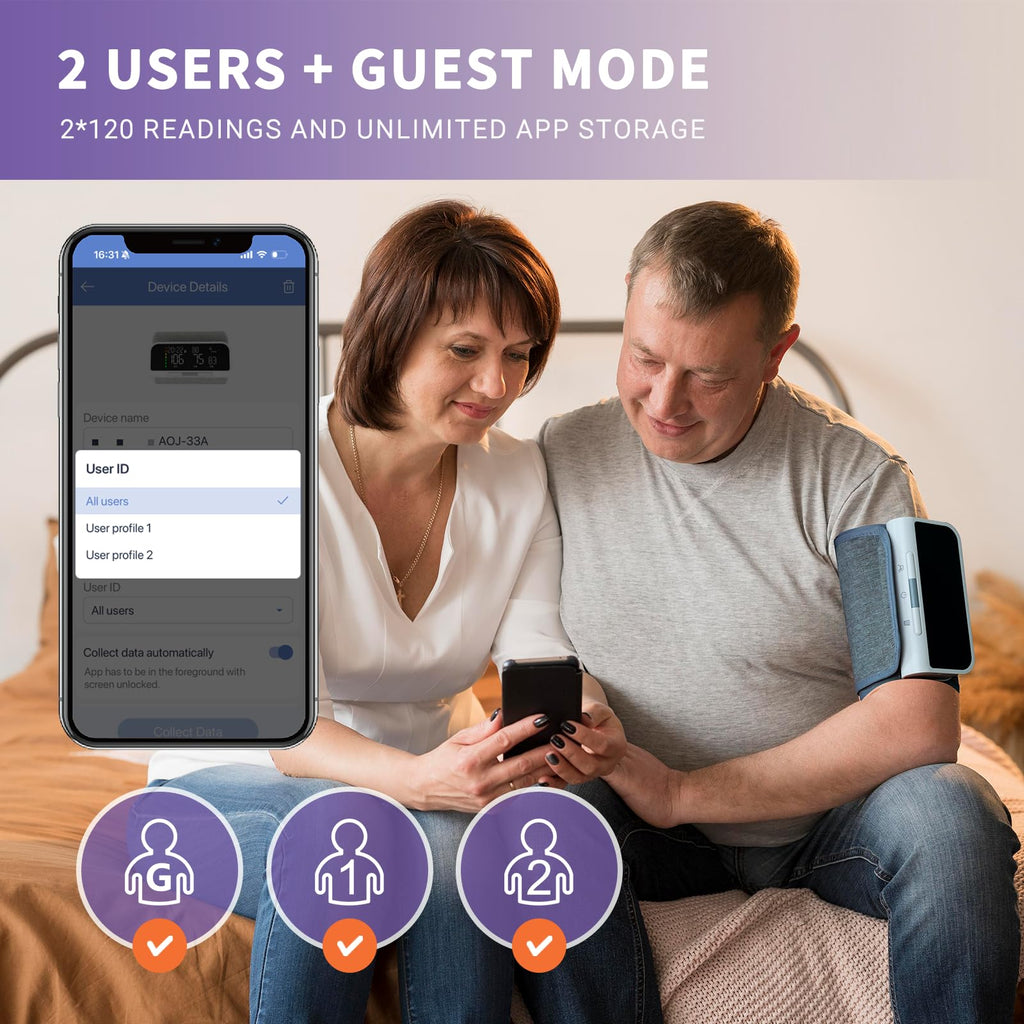 Bluetooth Blood Pressure Monitor Upper Arm Rechargeable Automatic Digital Cuff J76100