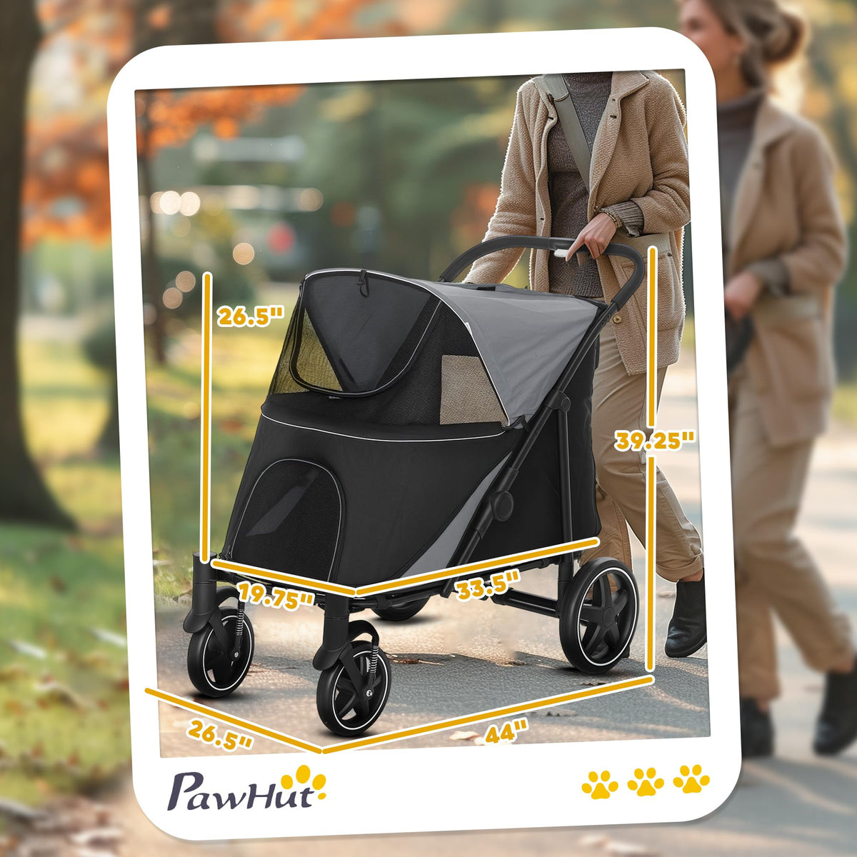 Foldable Dog Stroller with Storage Gray L764324