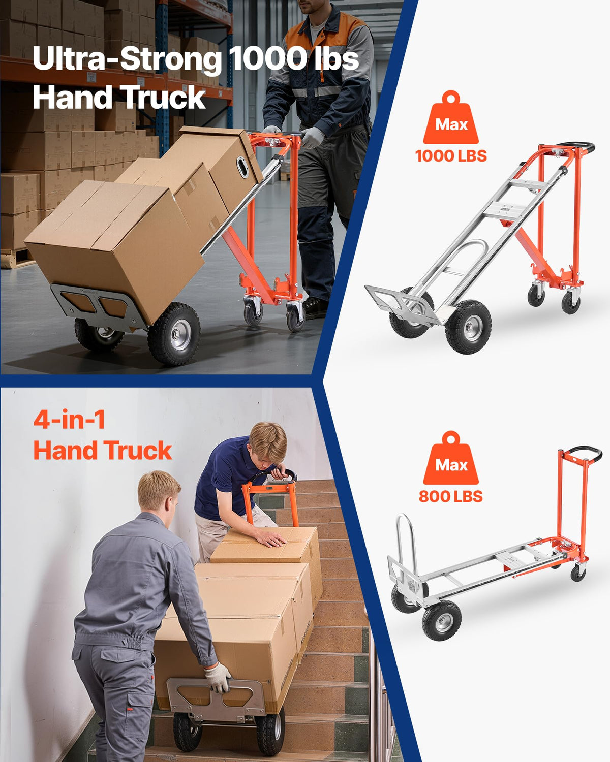 4 in 1 Hand Truck Dolly 1000 lbs Load Capacity L126