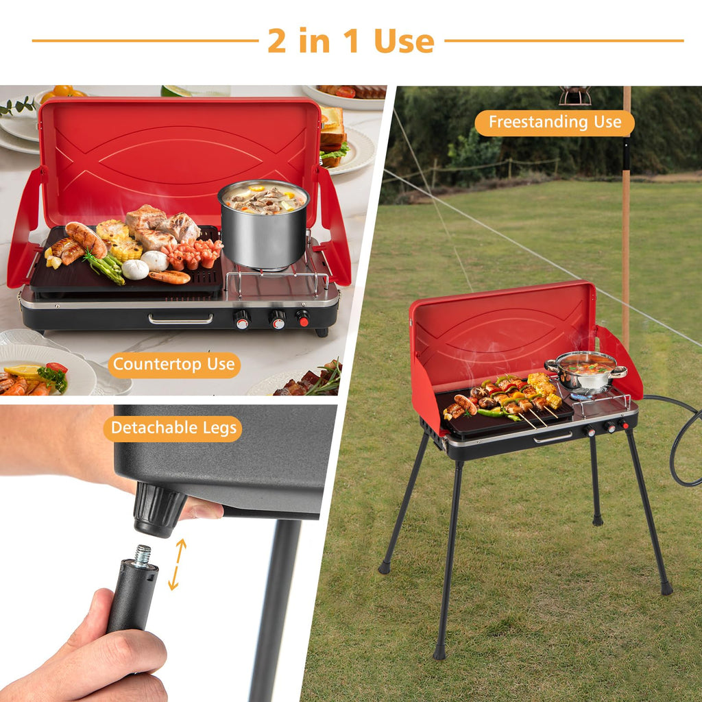 2-Burner Propane Camping Stove with Detachable Legs B70948