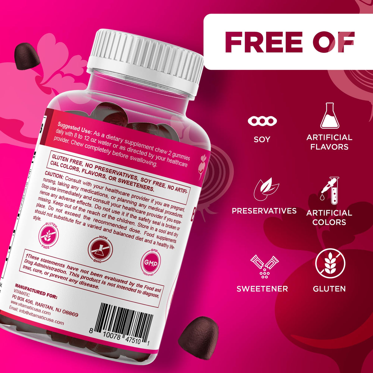 Beet Root Gummies with B6, B12, Grape Seed & Pomegranate 120 Count T41679