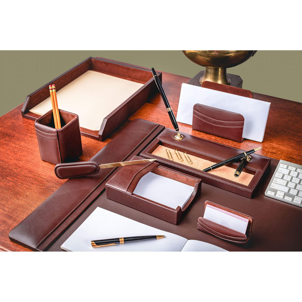 Chocolate Brown Leather 8 Piece Desk Set W81272