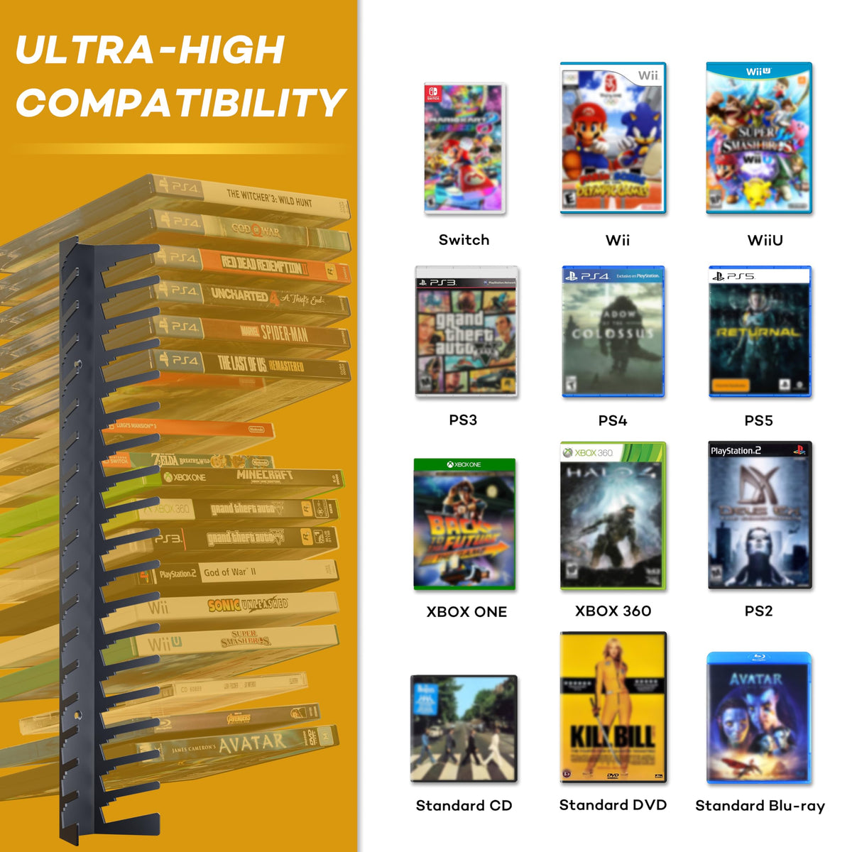 Metal Wall Mounted Video Game Storage Shelves 4-Pack Z5538