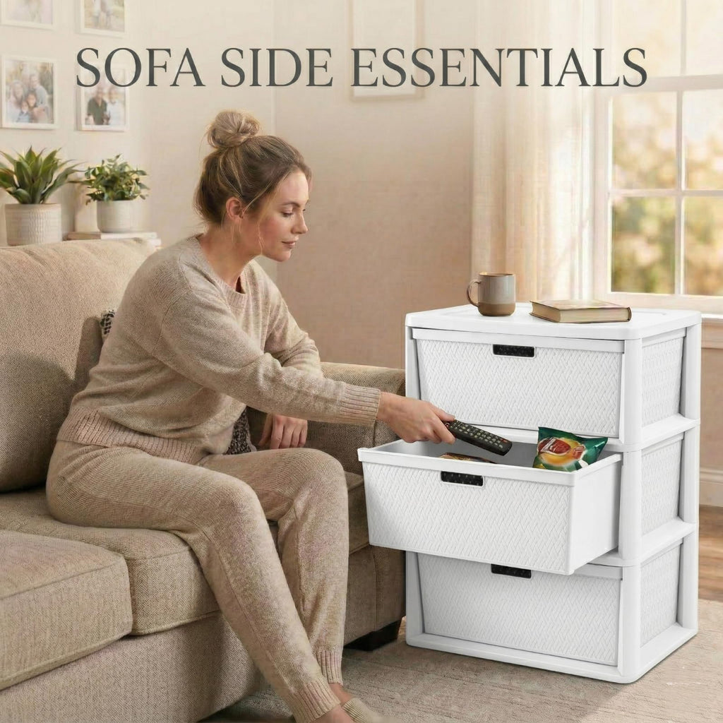 Opaque White 3-Drawer Plastic Storage Tower S143