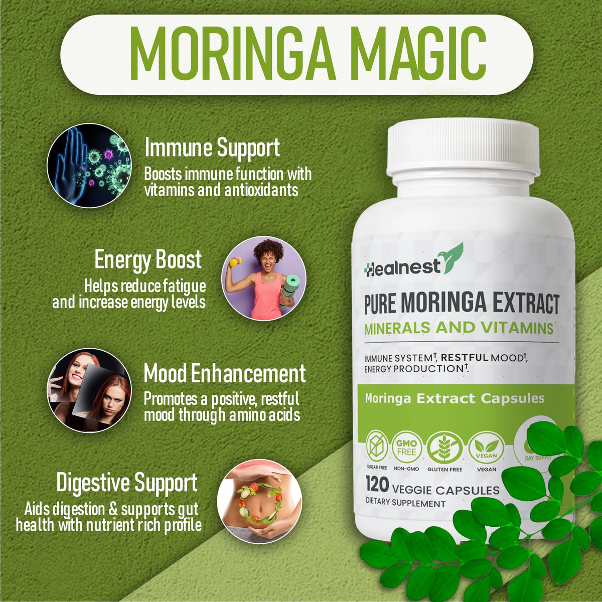 Moringa Extract Capsules 20:1 120 Capsules Vegan Z633