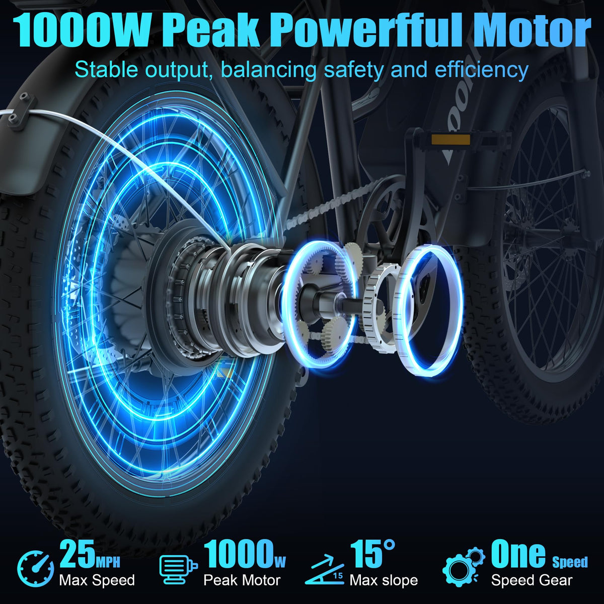 Peak 1000W 48V 13Ah Electric Bike with Rear Seat & Front Basket Y983582