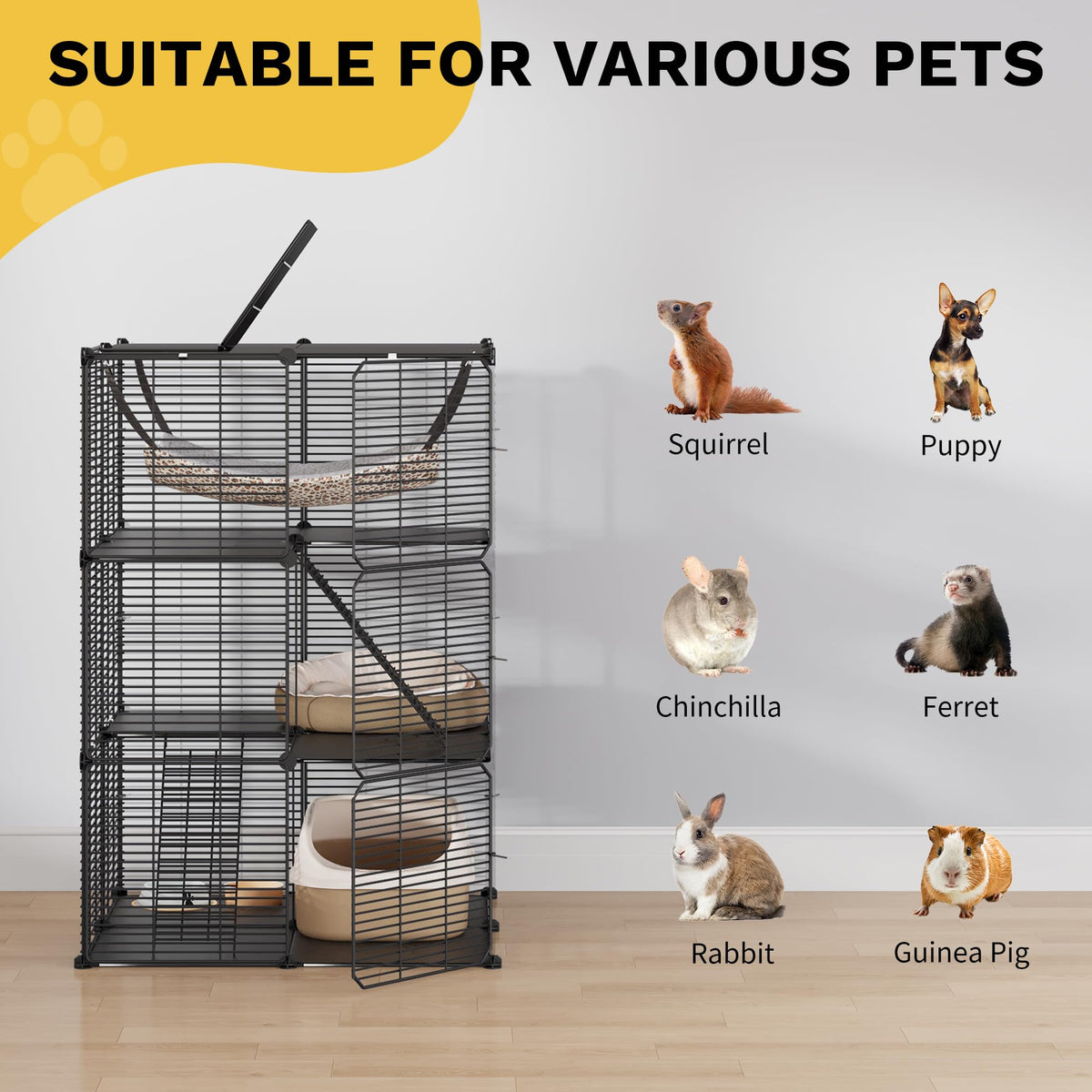 3-Tier Cat Cage Indoor Enclosure with Hammock W221