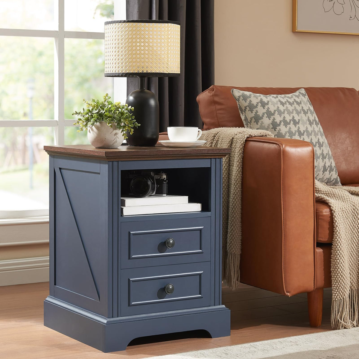 Blue 2 Drawer Nightstand with Charging Station R1941