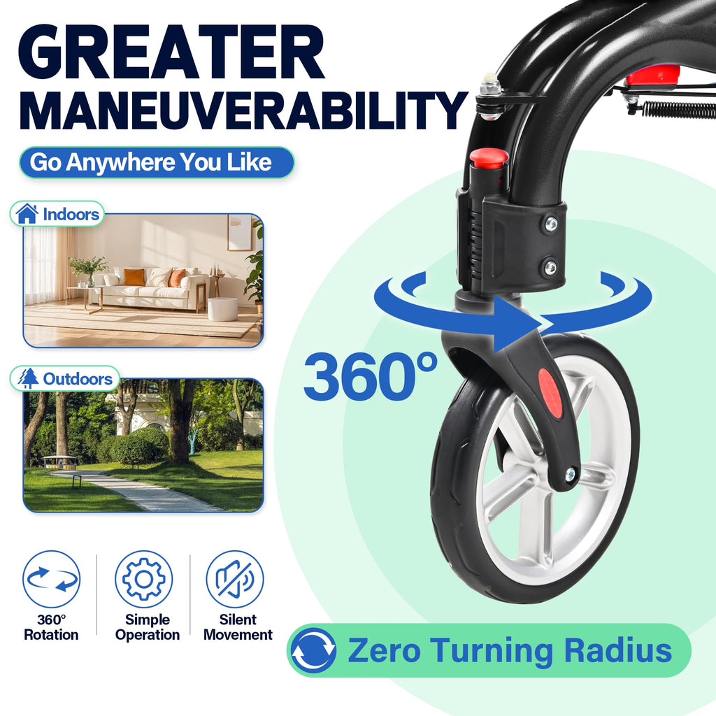 Super Lightweight 3 Wheel Foldable Aluminum Walker with Cup Holder, Black Z717