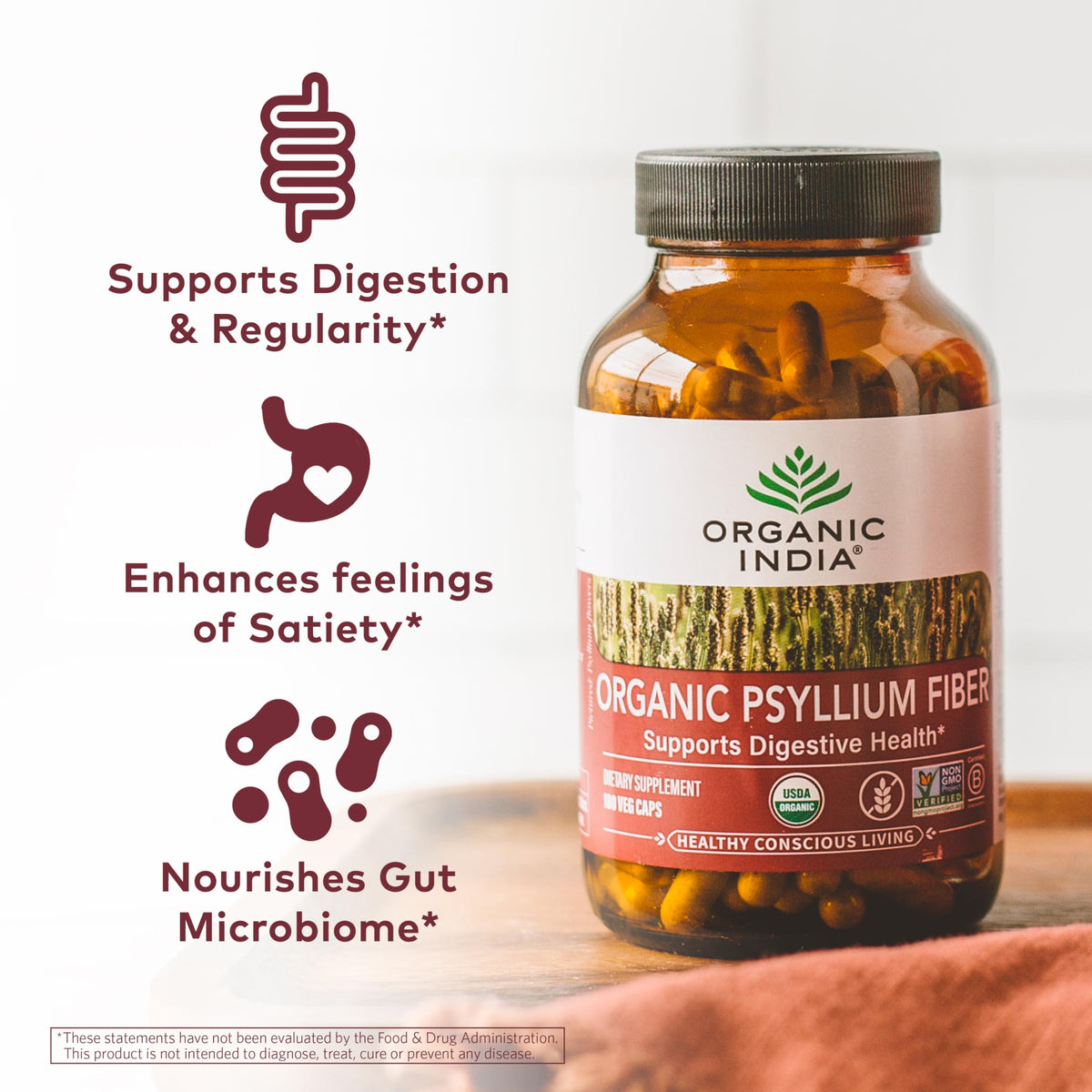 Psyllium Husk Capsules Fiber Supplement Vegan 180 Count L1226