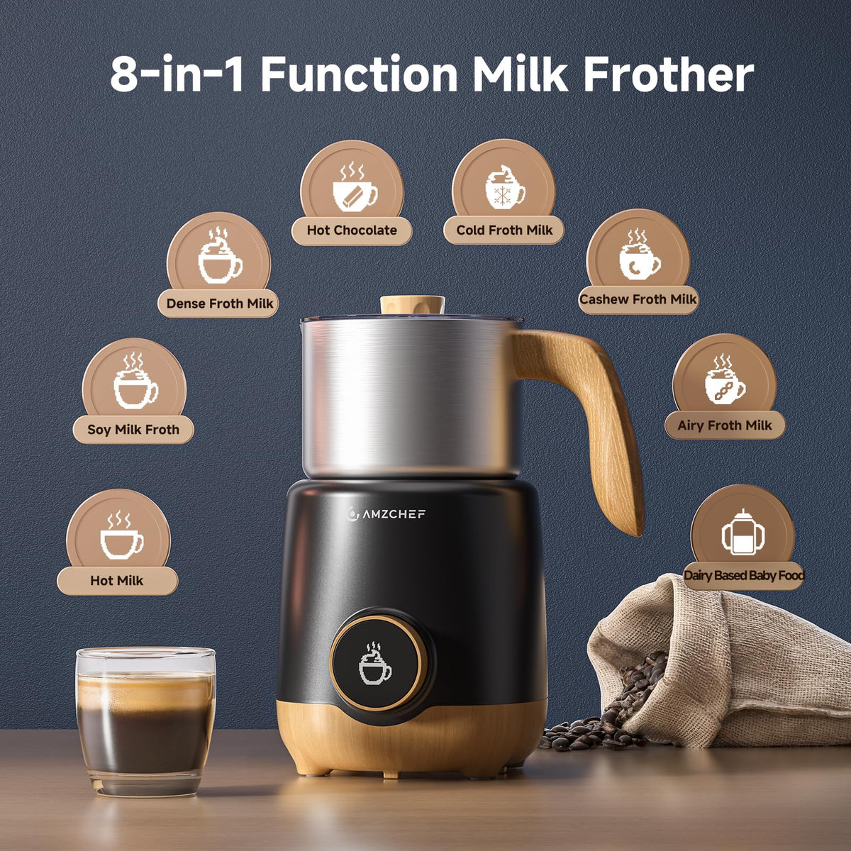 8-in-1 Milk Frother and Steamer F1189