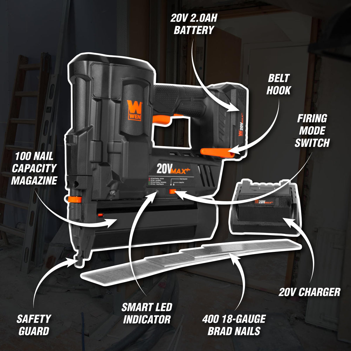 20V Max Cordless 18-Gauge Brad Nailer with Battery and Charger T365