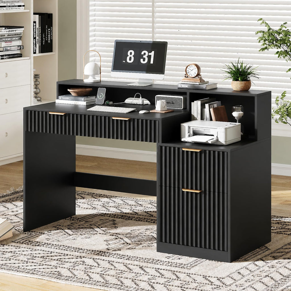 Black Computer Desk with Drawers L722