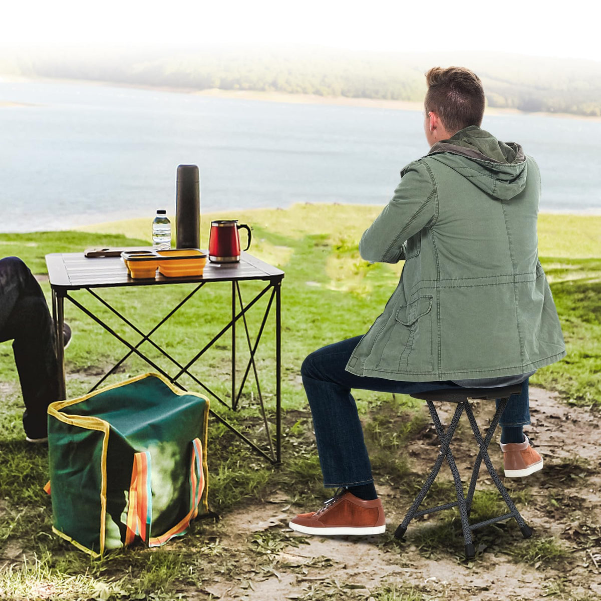 Black Folding Stool with Carry Handle 330lbs Capacity H7286
