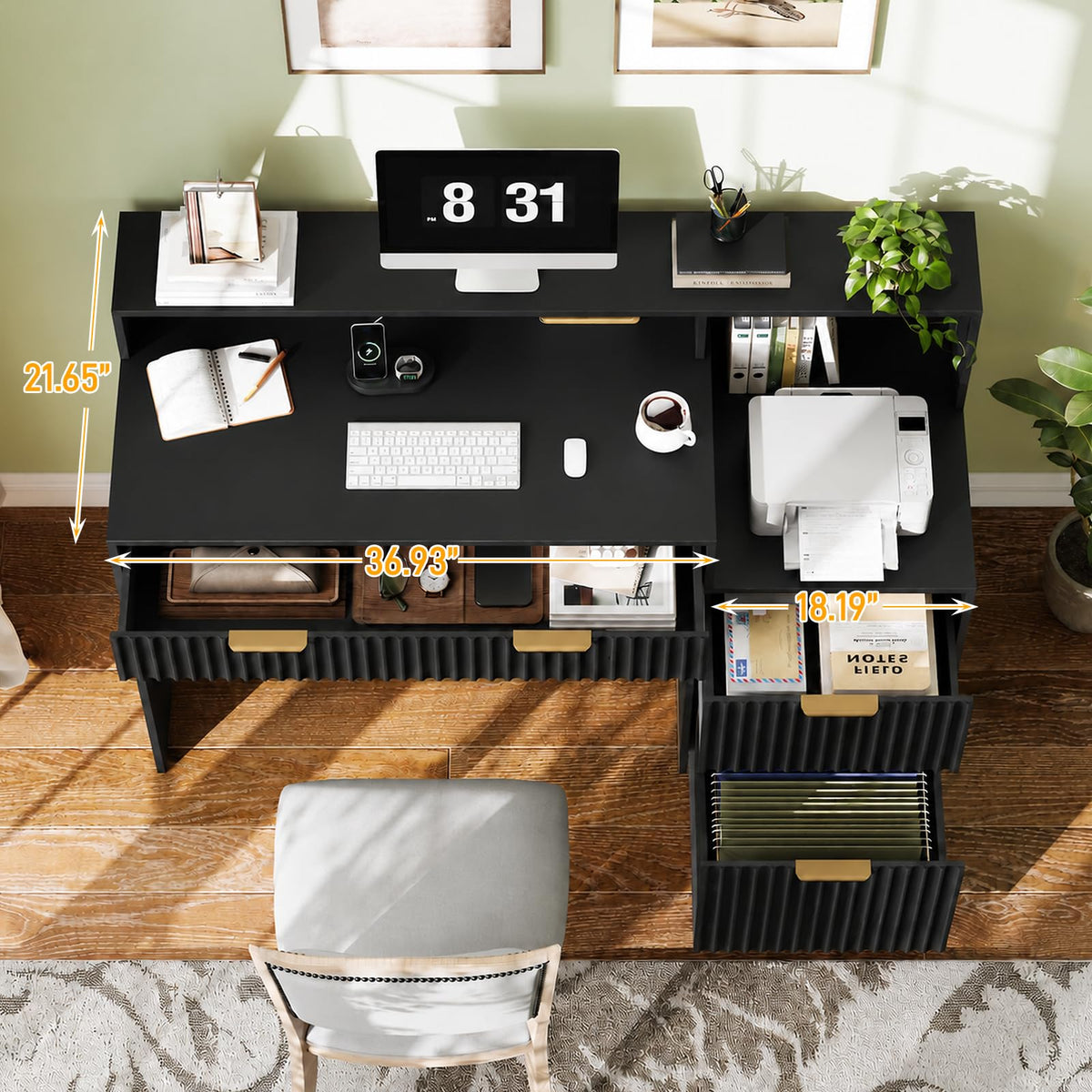 Black Computer Desk with Drawers L722
