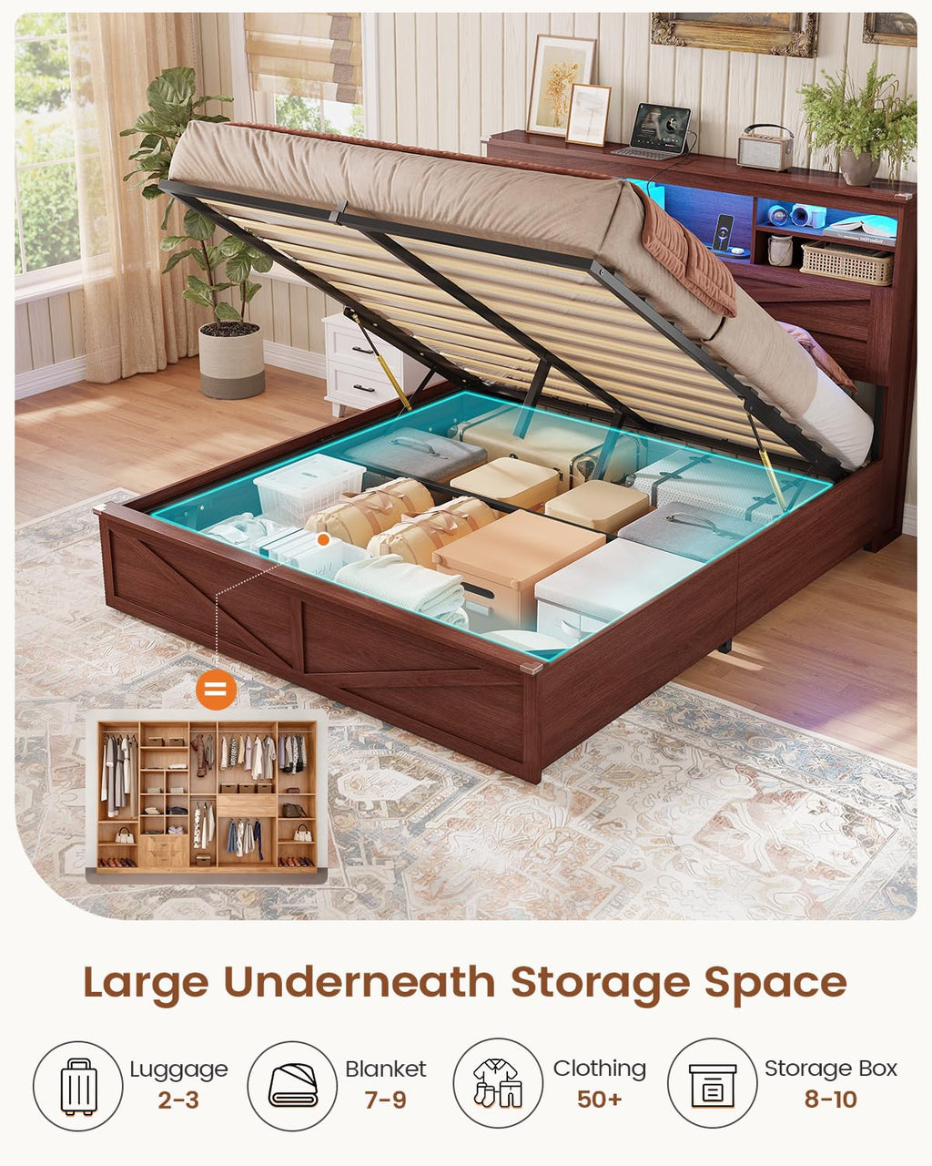 Queen Size Lift Up Storage Bed Frame X741