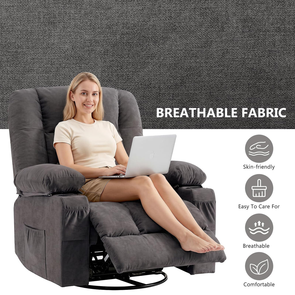 Swivel Rocker Recliner Chair with Massage and Heat Y21597