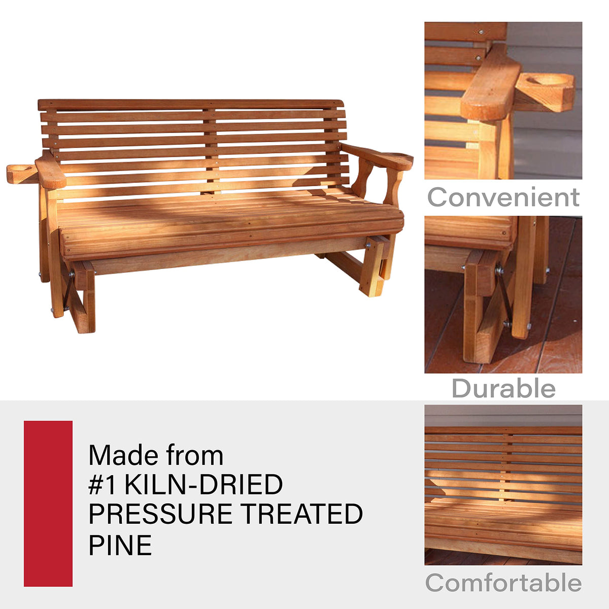 Heavy Duty Roll Back Porch Glider with Cupholders A30747
