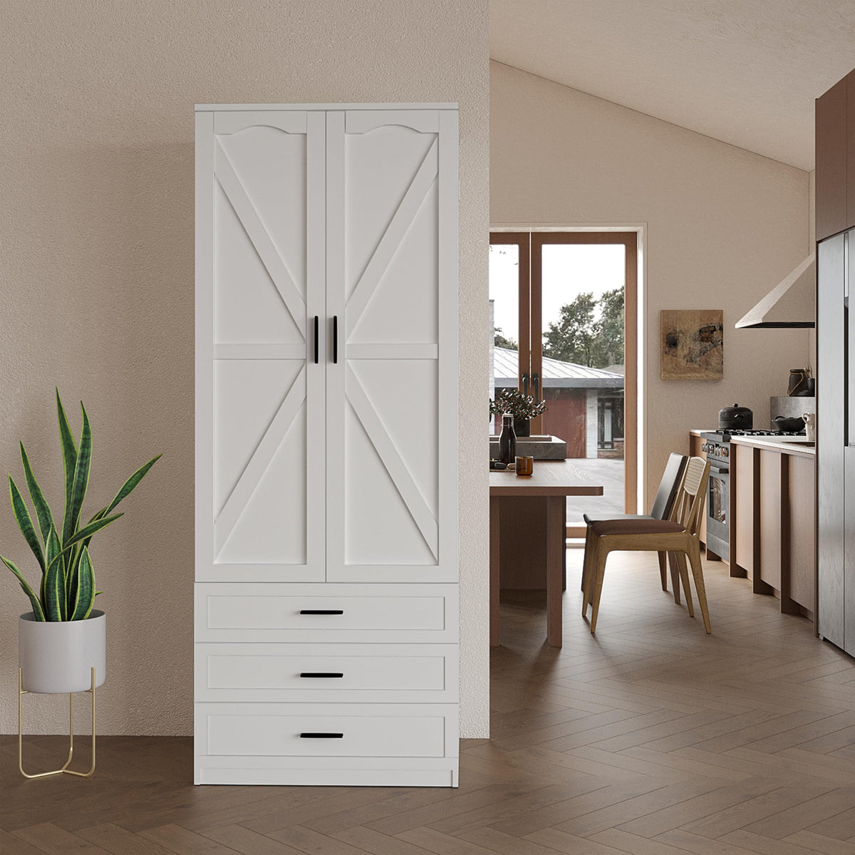 72" Wood Kitchen Pantry Cabinet with 3 Drawers D722429