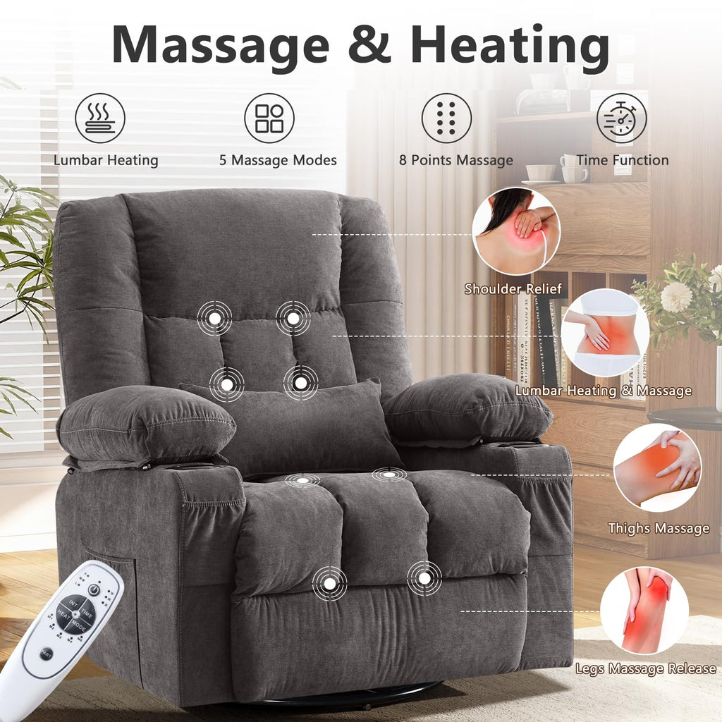 Swivel Rocker Recliner Chair with Massage and Heat Y21597
