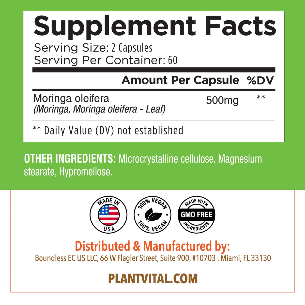 Organic Moringa Capsules 1000mg W320644