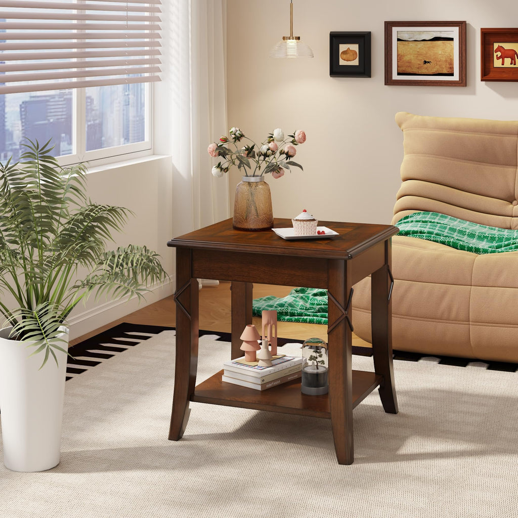 Solid Wood End Table with Storage Shelf M20731