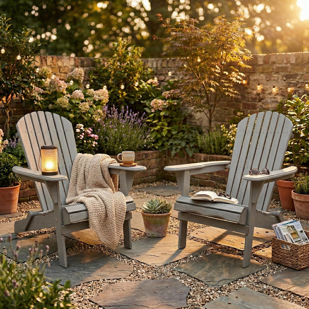 Wood Folding Adirondack Chair Set of 2 Solid Cedar U651050