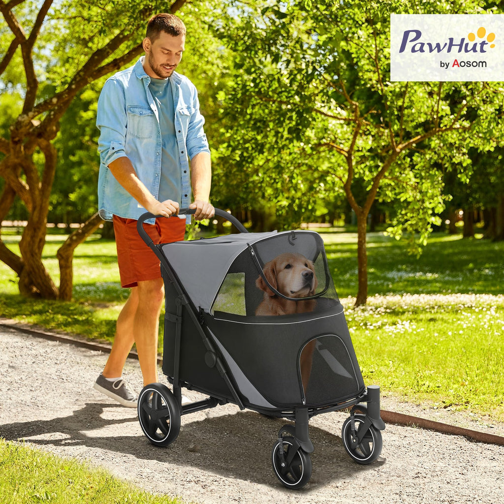Foldable Dog Stroller with Storage Gray L764324