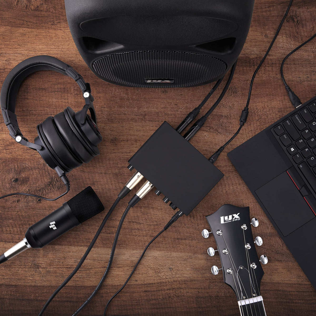 2x2 USB Audio Interface Recording Bundle with Condenser Mic, Headphones, Shockmount, XLR Cable F94339