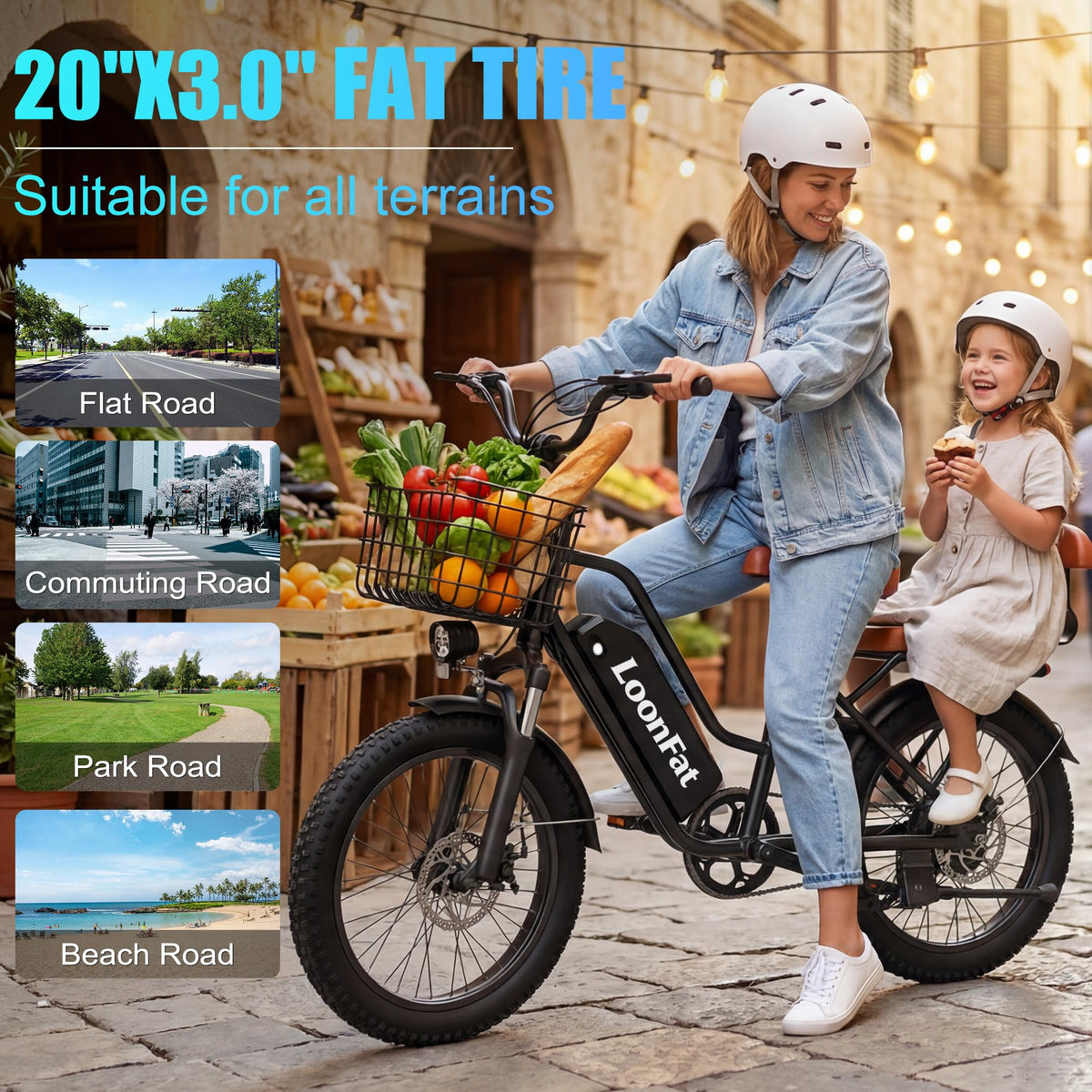 Peak 1000W 48V 13Ah Electric Bike with Rear Seat & Front Basket Y983582