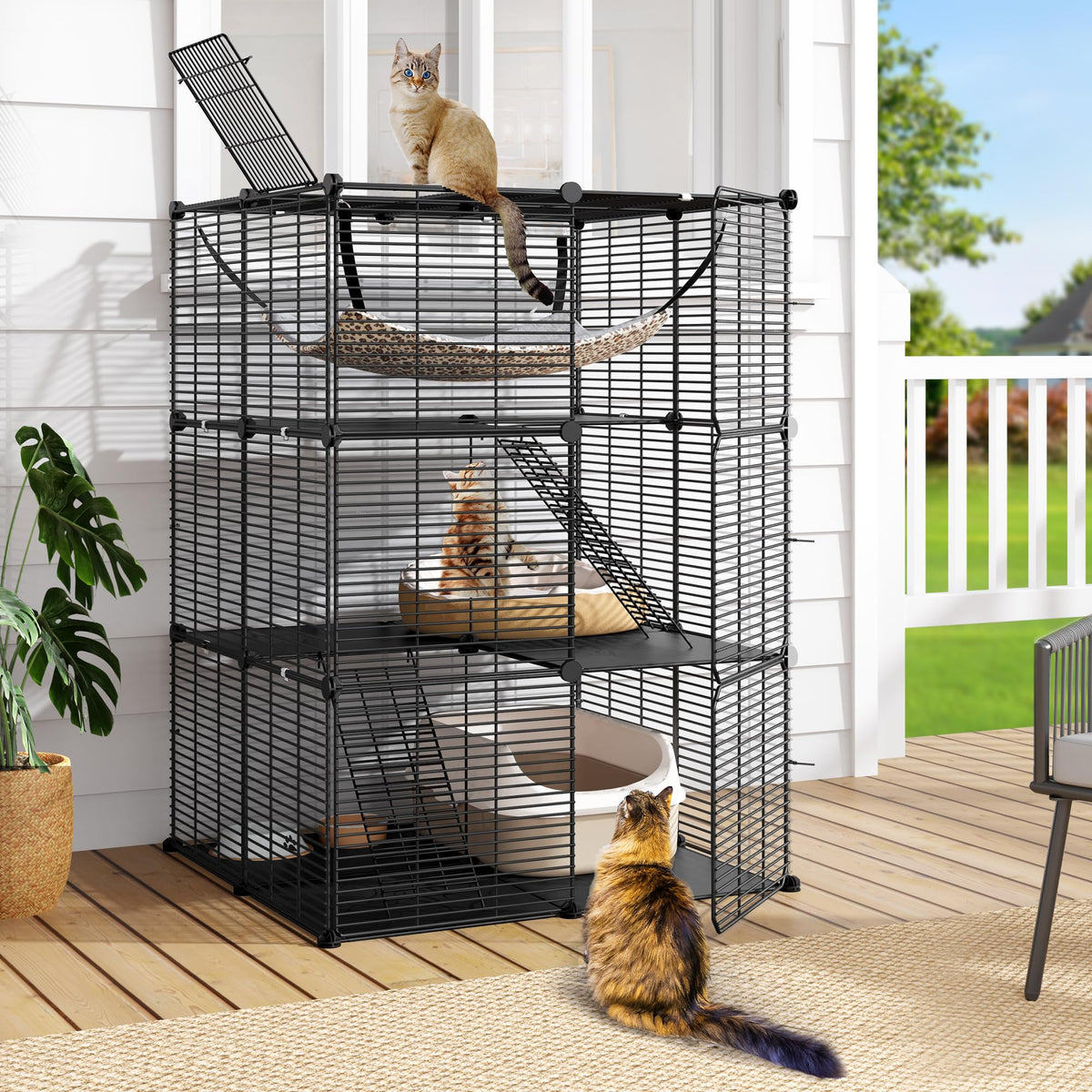 3-Tier Cat Cage Indoor Enclosure with Hammock W221